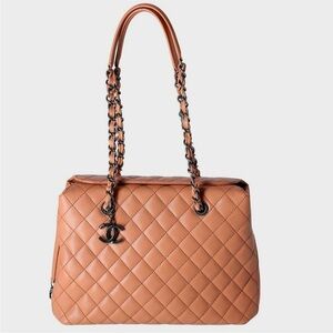 Chanel Tan Quilted Caviar Leather Large Shopping Tote